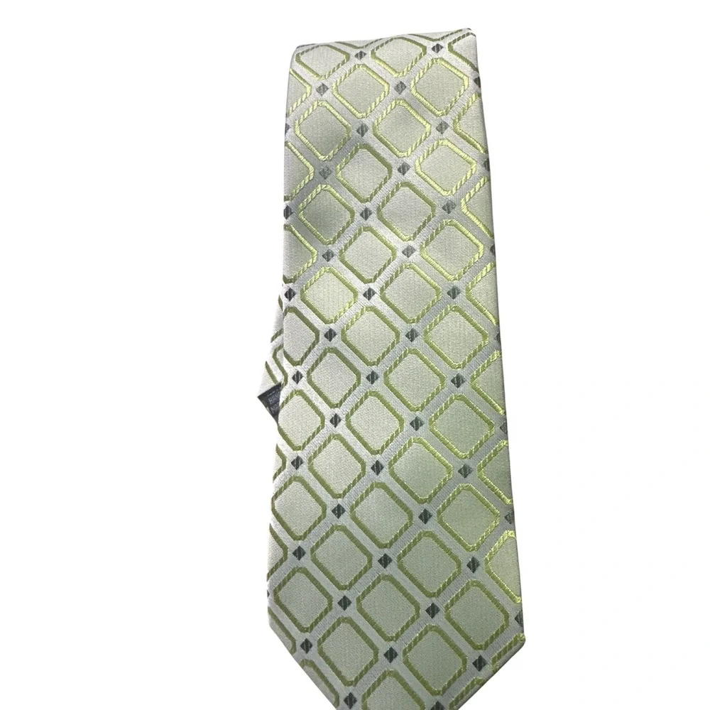 WeiShang Mens 100 Silk Hand Made Light Green Geometric Diamond Pattern Neck Tie‎